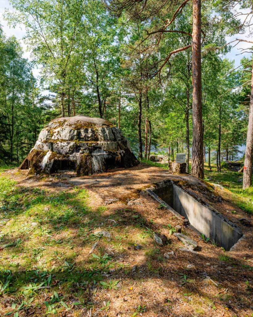 Betongbunker vid Skans 460 A Parsetjärn i Dals-Ed, ett välbevarat försvarsverk från 1940, omgivet av tallskog och grönska